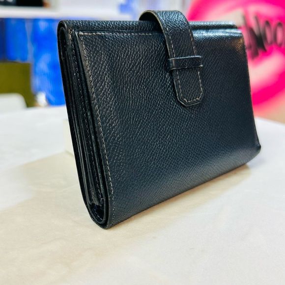 Hermes Blue Trifold Compact Wallet with Zipper Coin Pouch - Picture 2 of 11